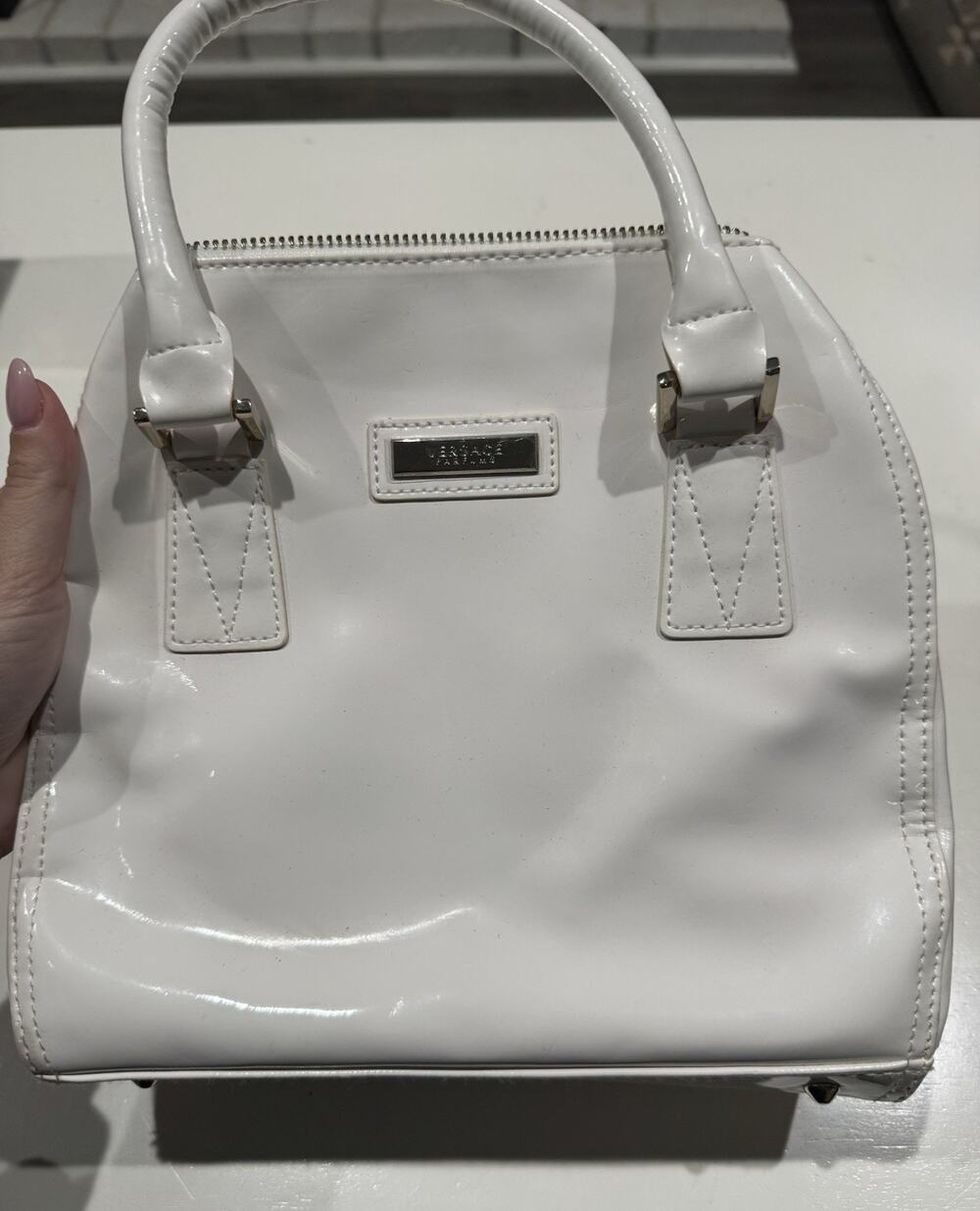 Versace Parfums White Patent Leather Satchel Bag Designer Purse Handbag